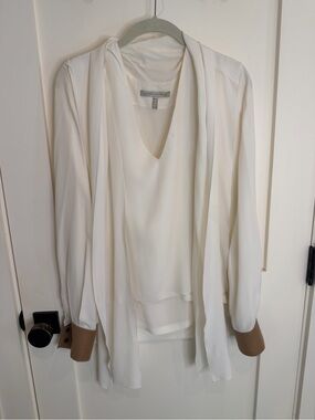 Victoria Beckham Cream Blouse with Tan Cuff Detail